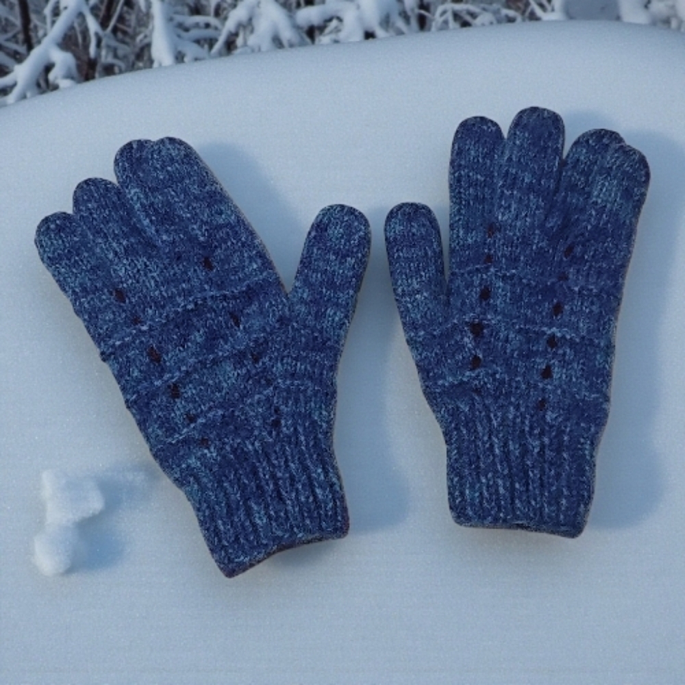 2 For $10 Handmade Wool Knit Winter Gloves - Blue